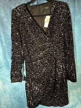 O.P.T. Black Sequin Long Sleeve Mini Dress M NWT